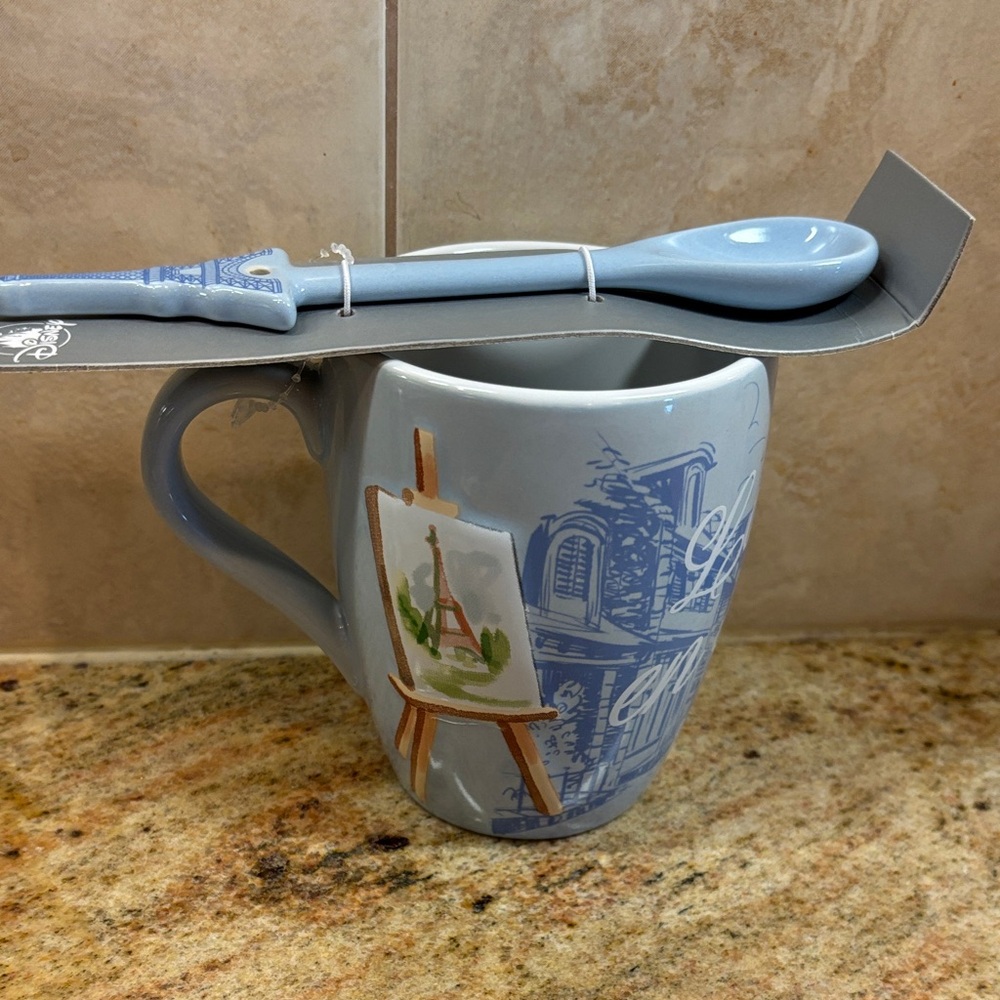 NWT Disney Minnie Mouse Light Blue Paris Mug with Eiffel Spoon Accent - Picture 6 of 8